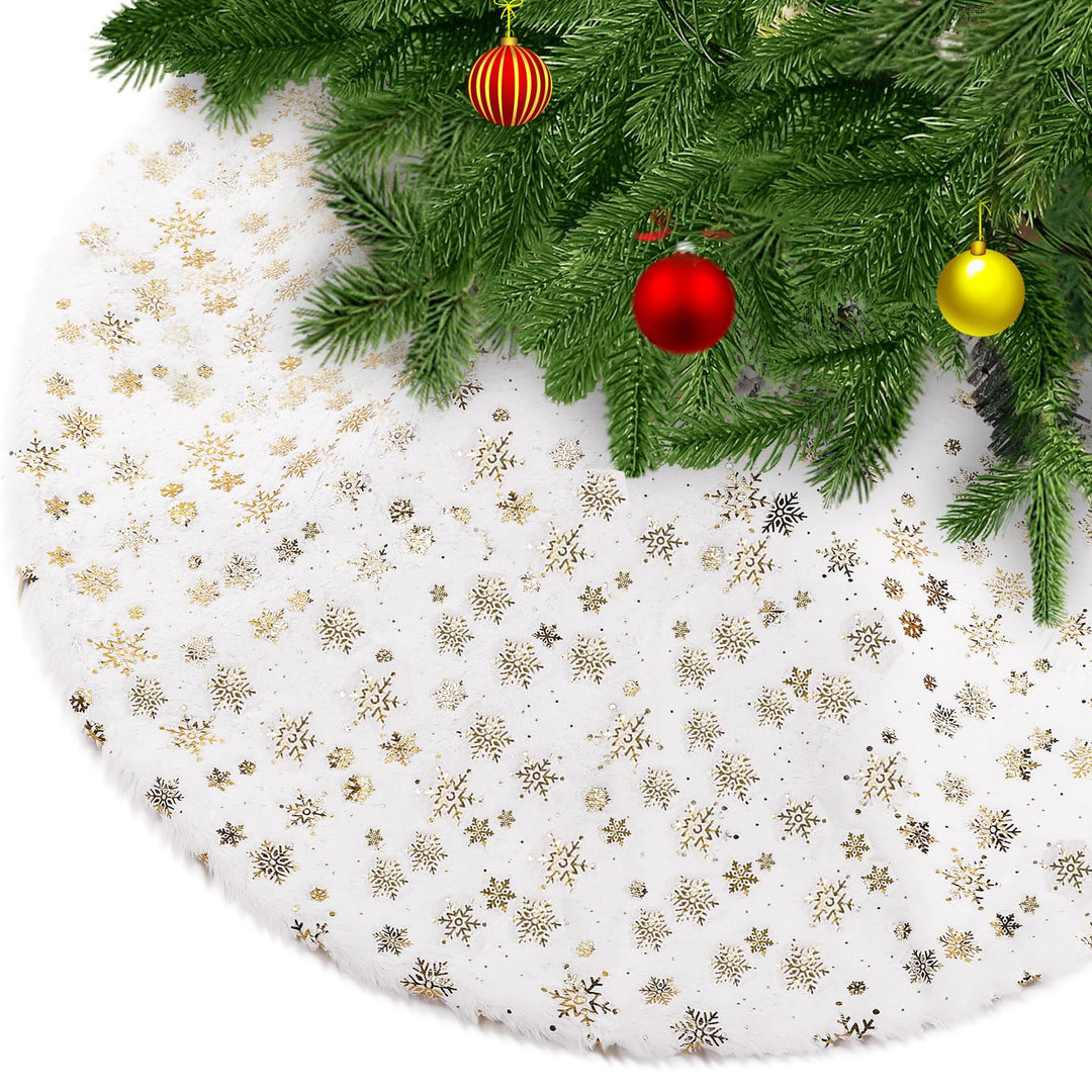 KONVINIT Weihnachtsbaum Rock Weiss Weihnachtsbaumdecke Round Plüsch Christmasbaumdecke Glitzer Schne