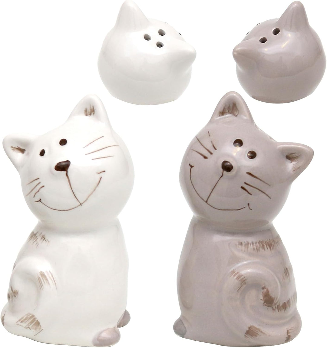 Dekohelden24 2er Set Keramik Salz-/ Pfefferstreuer/Gewürzstreuer als Katzen, Masse ca. 7 x 6 x 7 cm.