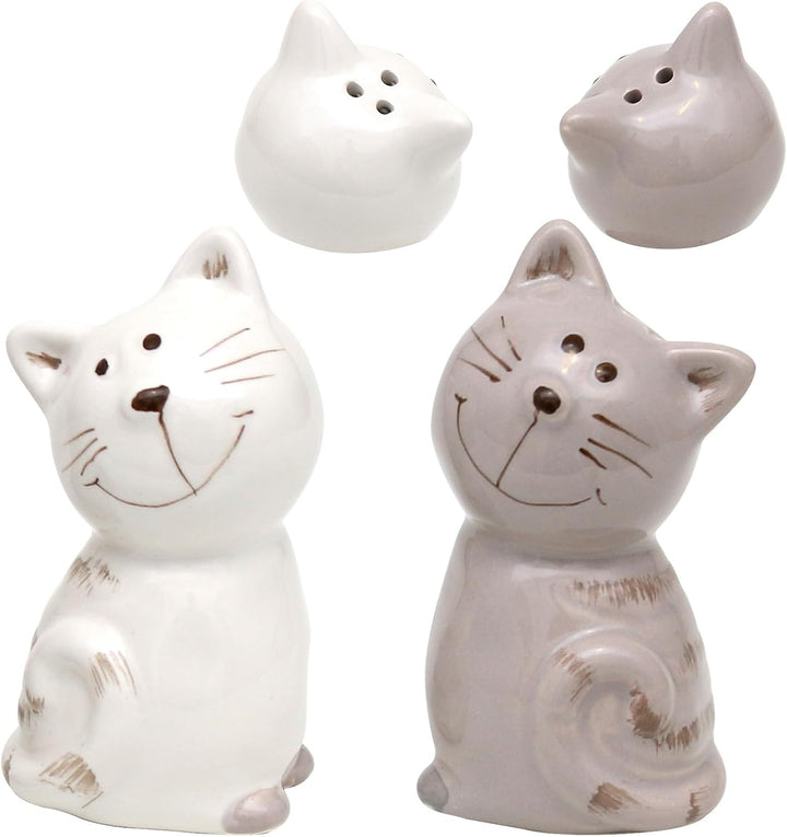 Dekohelden24 2er Set Keramik Salz-/ Pfefferstreuer/Gewürzstreuer als Katzen, Masse ca. 7 x 6 x 7 cm.