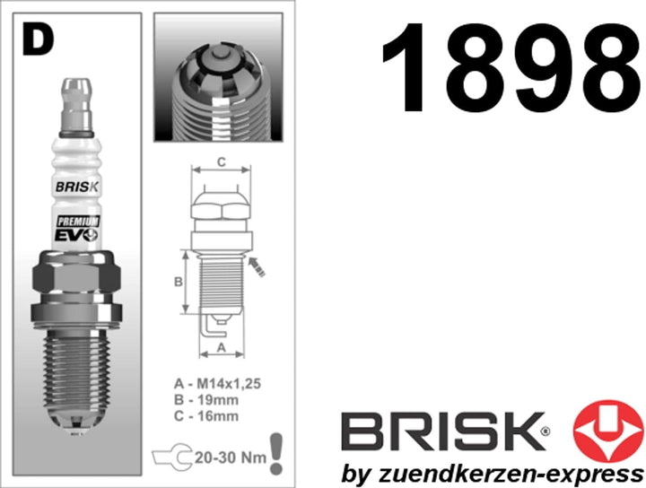 BRISK Premium EVO DR15SXC 1898 Zündkerzen, 4 Stück