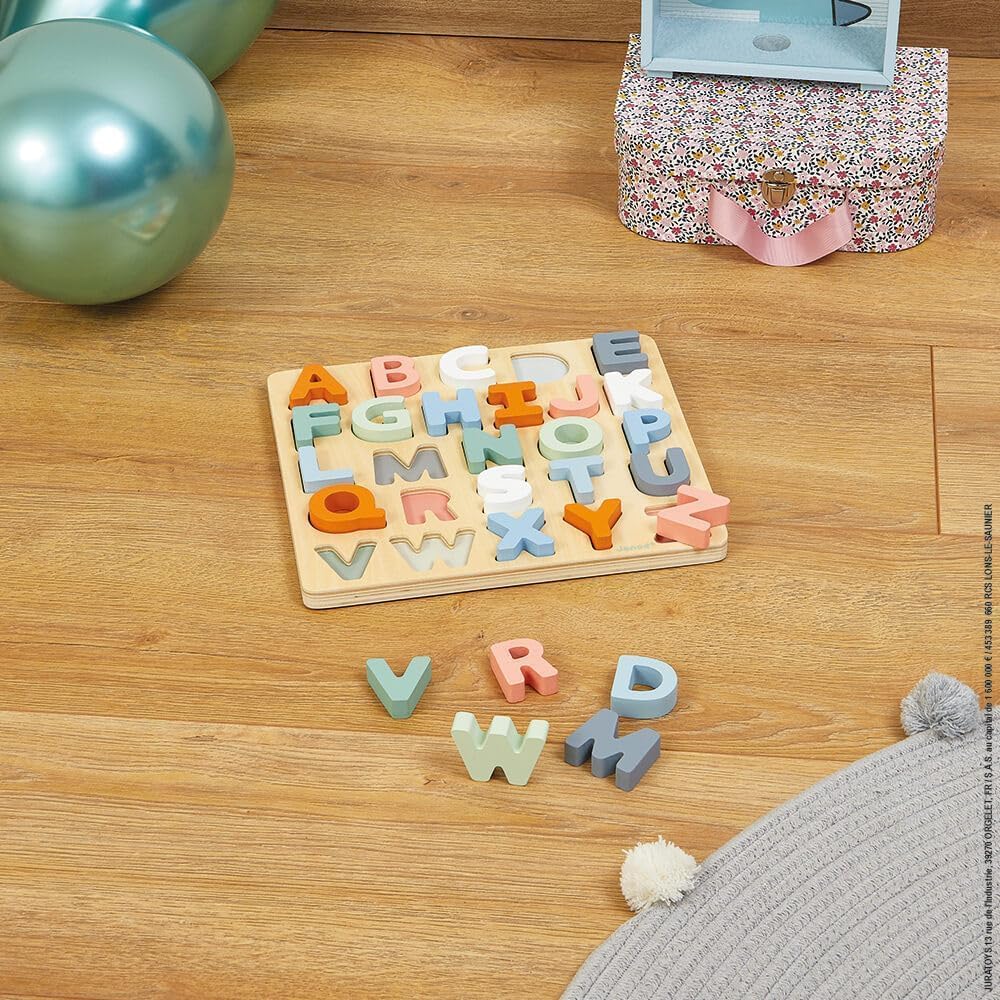Janod - Alphabet-Puzzle aus Holz 26 Teile - Kollektion Sweet Cocoon - Baby- und Kleinkindspielzeug F