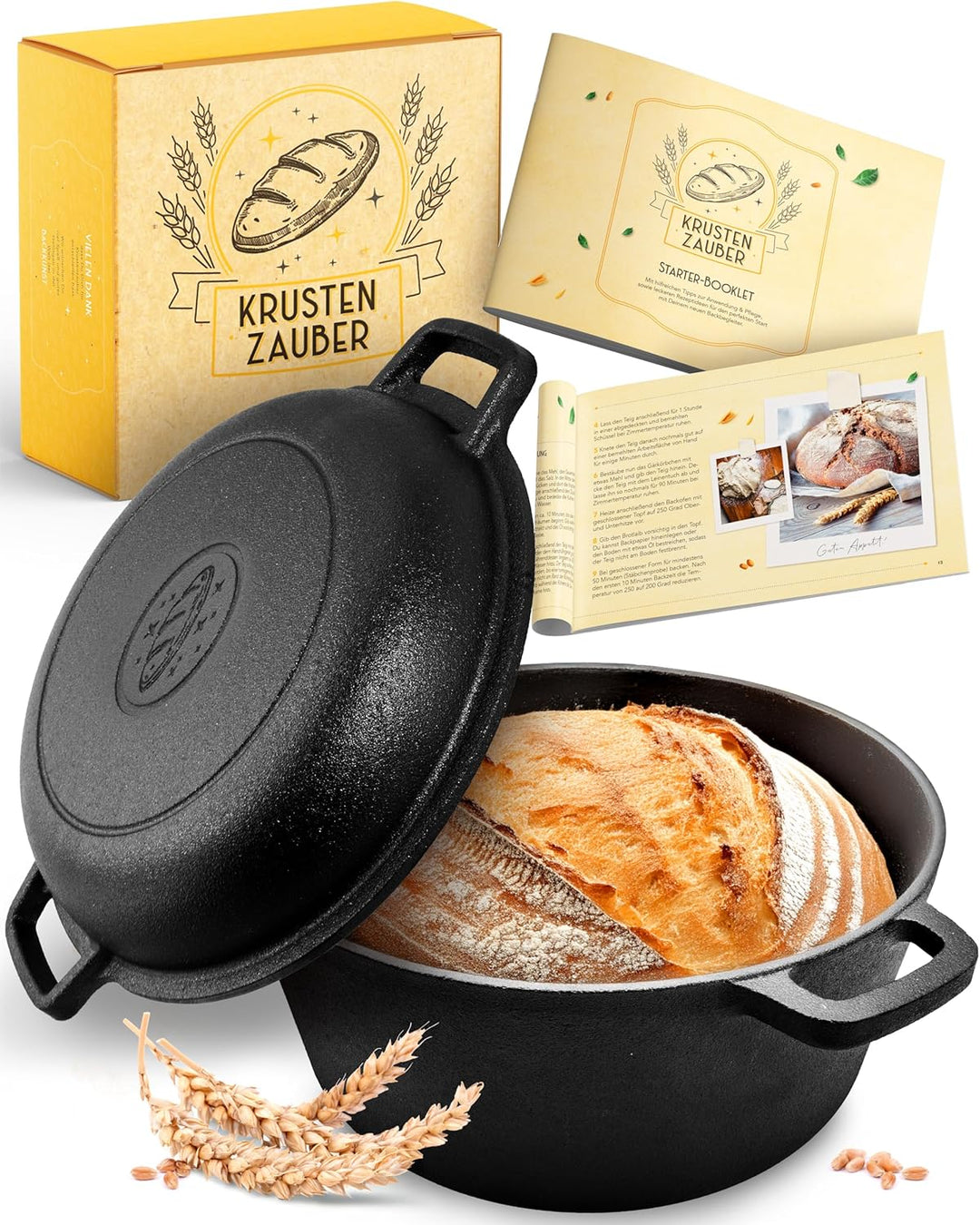 KRUSTENZAUBER 26cm Gusseisen Topf Brot backen - Brotbackform mit Deckel für selbstgemachtes Brot - I
