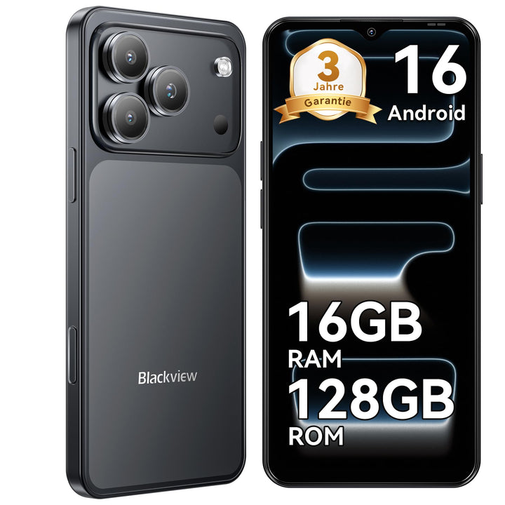 Blackview Wave 7C Handy Ohne Vertrag, Android 16 Smartphone, 16GB+128GB/2TB, 32MP+13MP KI Kamera, 6.