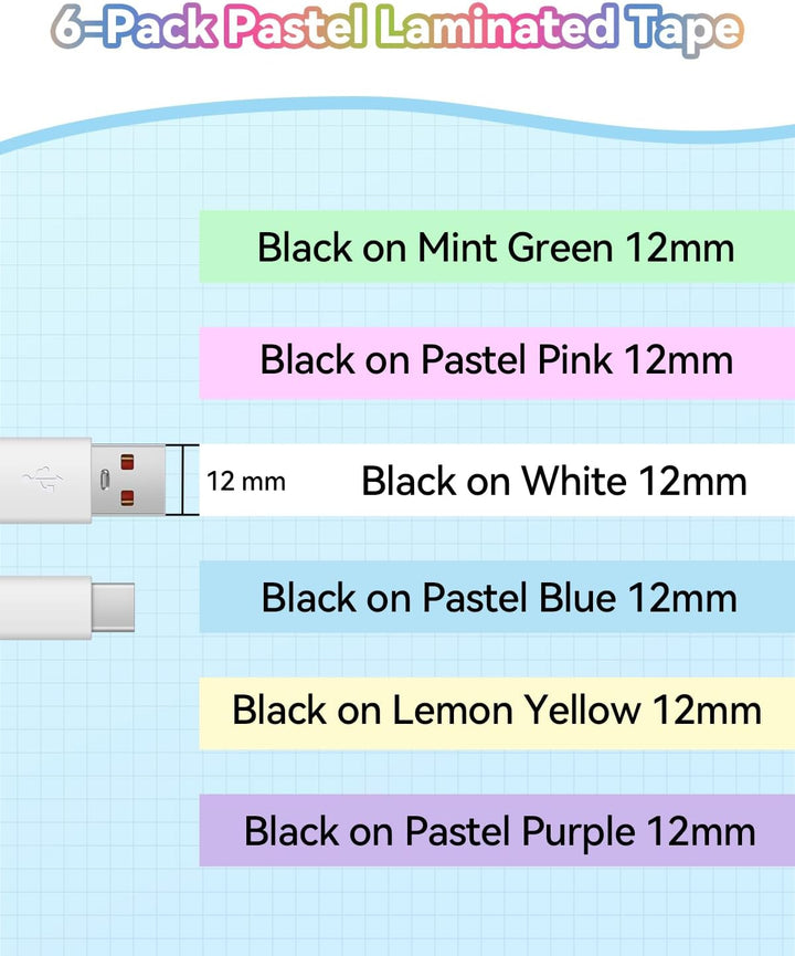 MarkField 6x TZe-231 12mm Pastell Laminierte Schriftband Kompatibel für Brother P-Touch Bänder TZe-2