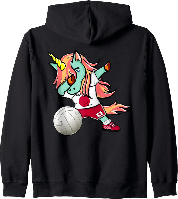 Lustiger Dabbing Einhorn Japan Volleyball Japanische Flagge Kapuzenjacke