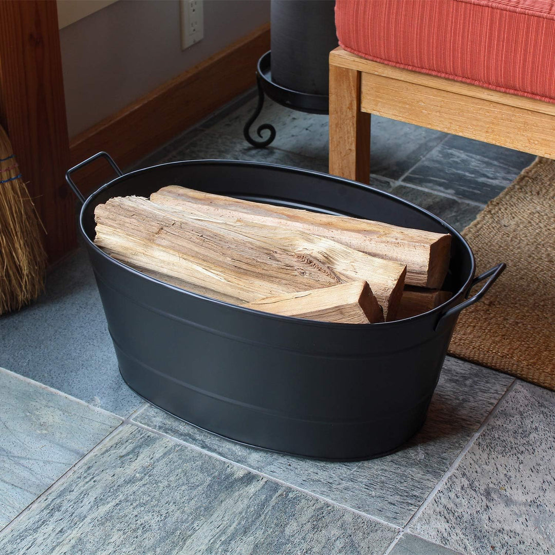 Achla Designs Ovale Wanne aus verzinktem Stahl C-51BK - Schwarz Holzwanne, Holzwanne