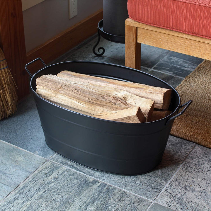Achla Designs Ovale Wanne aus verzinktem Stahl C-51BK - Schwarz Holzwanne, Holzwanne