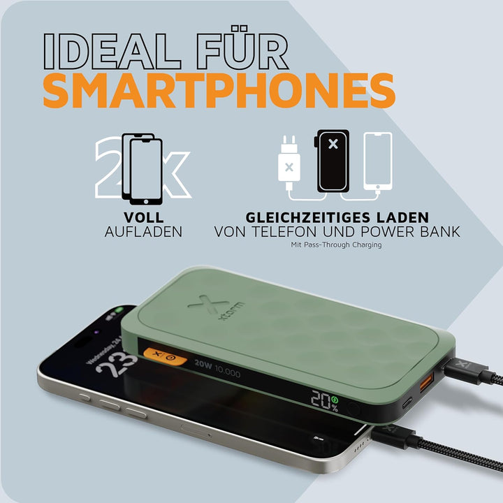 Xtorm Fuel Series 5 20W Powerbank, 10.000mAh, 2 x USB-C / 1 x USB-A, Flugzeugfest, Geeignet für Sams