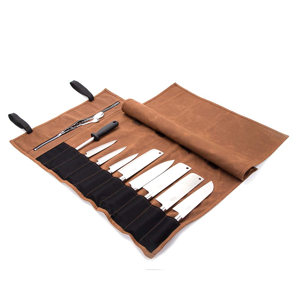 QEES Chef Messer Rolle Tasche 16 Oz gewachste Canvas wasserdichte Reissverschluss Werkzeugtasche 15