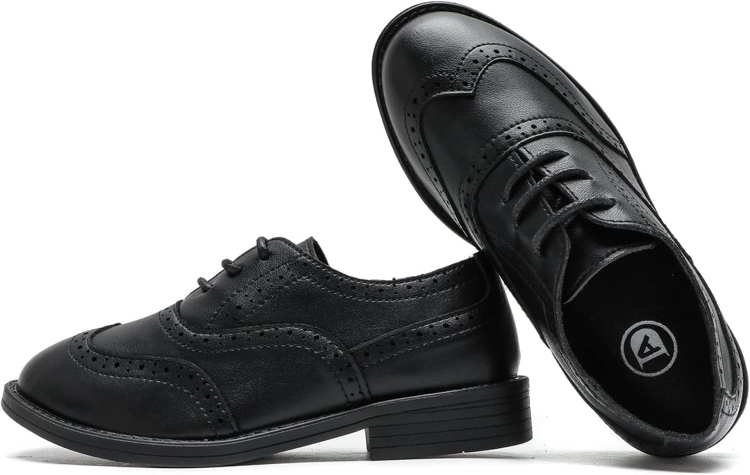 DADAWEN Jungen Schnürhalbschuhe Schule Uniformschuhe Anzugschuhe, Schwarz