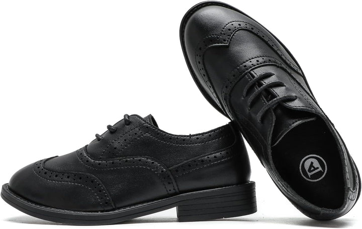 DADAWEN Jungen Schnürhalbschuhe Schule Uniformschuhe Anzugschuhe, Schwarz