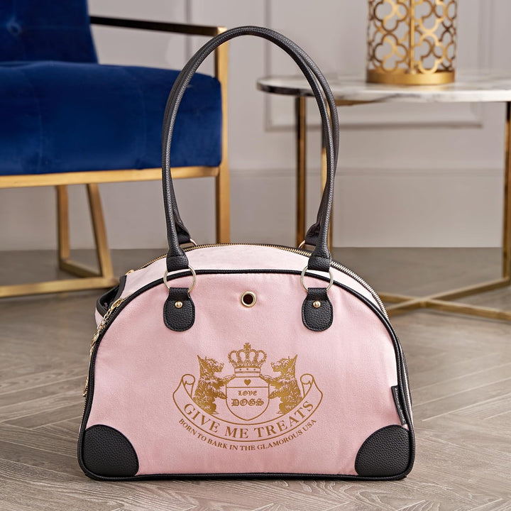 Juicy Couture Give Me Treats Transporttasche für Haustiere, stilvolle rosa Reisetasche für kleine Hu