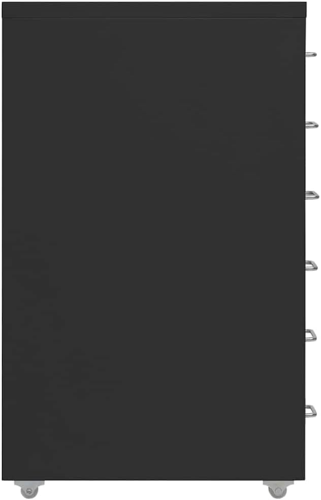 Aktenschrank mit Rollen Schwarz Metall 28x41x69 cm Büroschrank mit 6 Schubladen und Metallgriffen fü