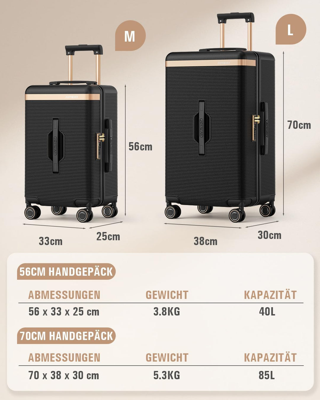 Joyway Koffer Reisekoffer von ABS Hartschalen Trolley mit Getränkehalter und druckfestem Rahmen, Han