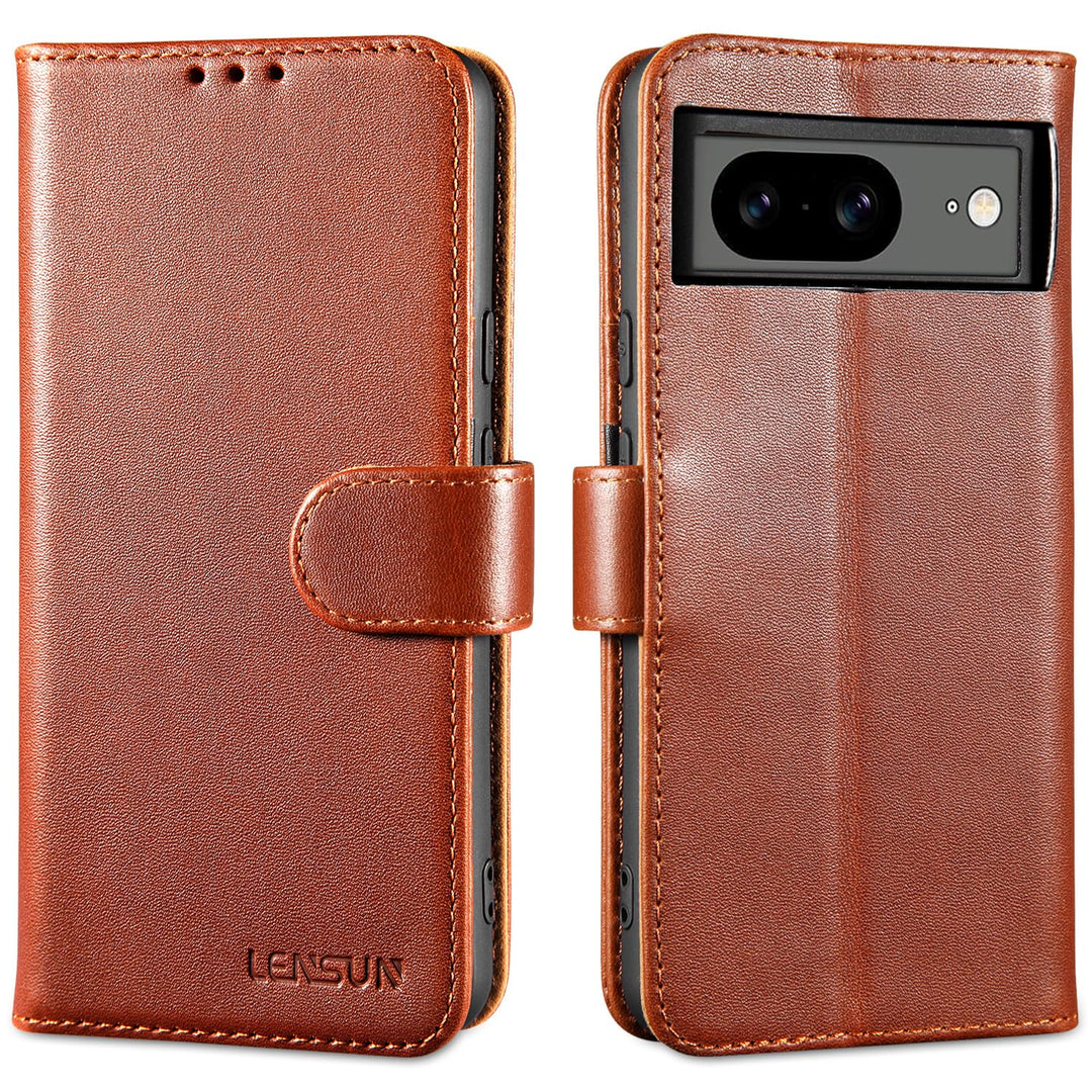 LENSUN Echtleder Hülle für Google Pixel 8, Handyhülle [Echtes Leder] [Magnetverschluss] [Standfunkti