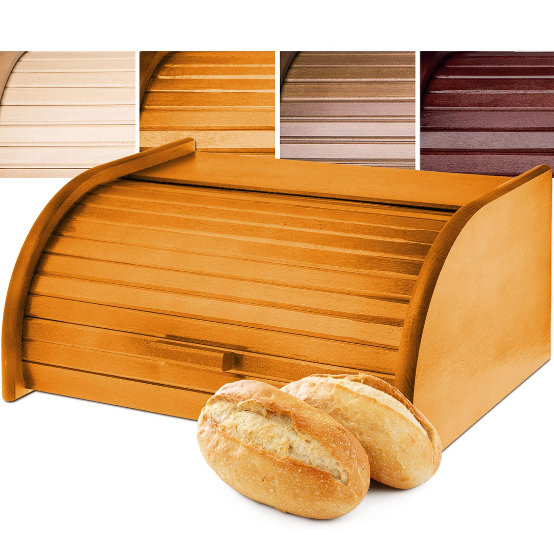 KADAX geräumiger Brotkasten aus hochqualitativem Holz, Brotbehälter mit Rolldeckel für längere frisc