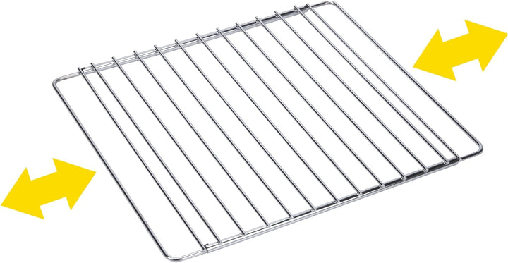 Verchromter, von 38,5 auf 55 cm ausziehbarer Backofenrost 38,5x31,5x1 cm Metallic Silver, 38,5x31,5x
