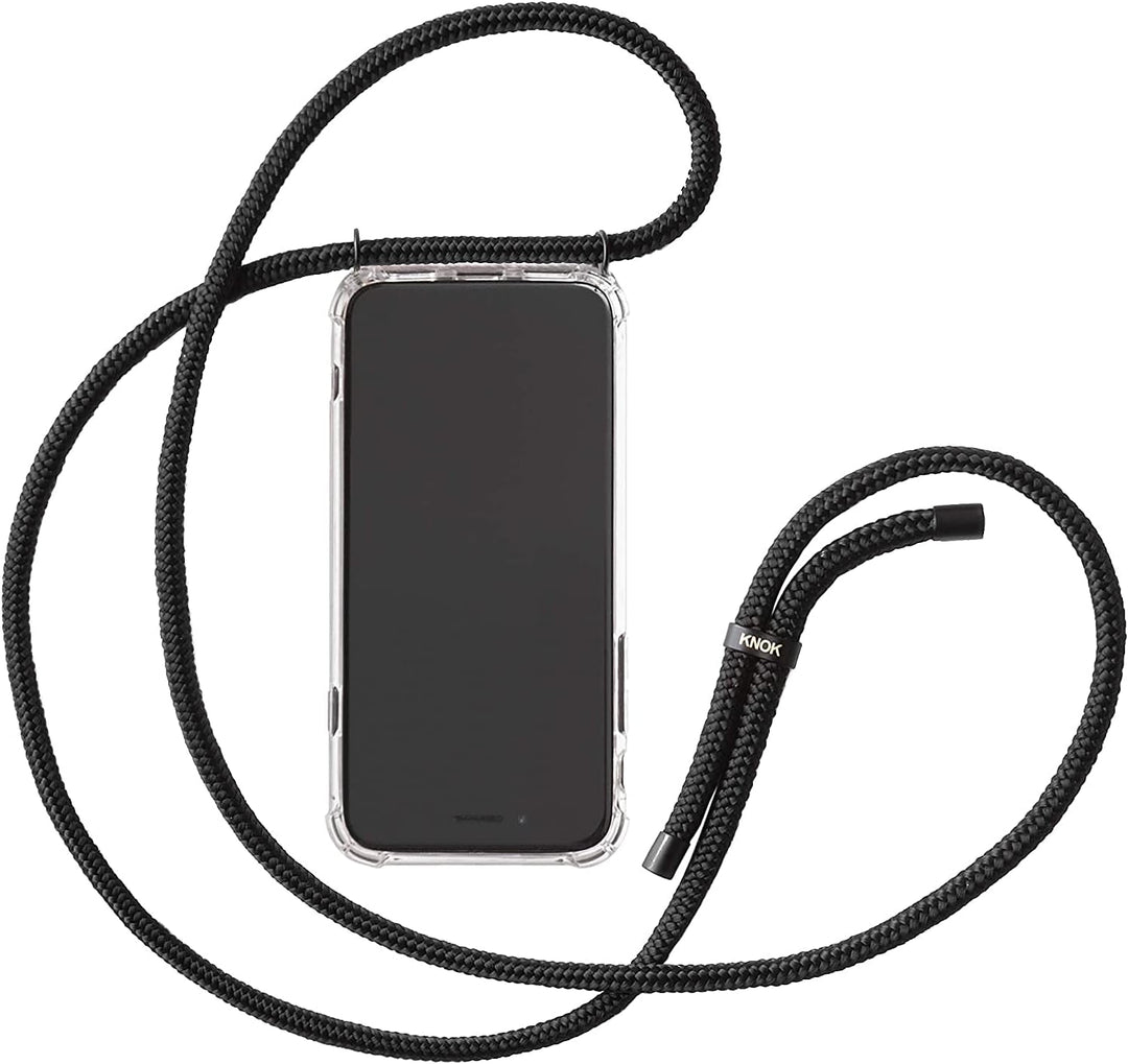 KNOK Premium Handykette für Apple iPhone 13 Pro, All Black, transparent | Silikonhülle mit fest verb