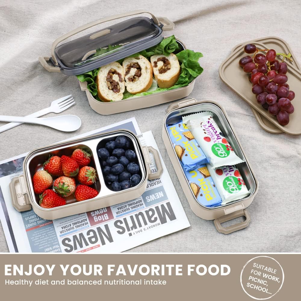 Bugucat Lunchbox Edelstahl 1700ML,Bento Box Brotdose Auslaufsicher Luftdichte Brotzeitbox mit Fächer