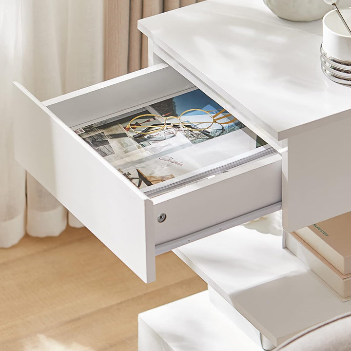 SoBuy Nachttisch schmal, Nachtschrank mit 1 Schublade und 2 Ablagen, Moderner Beistelltisch, Aufbewa