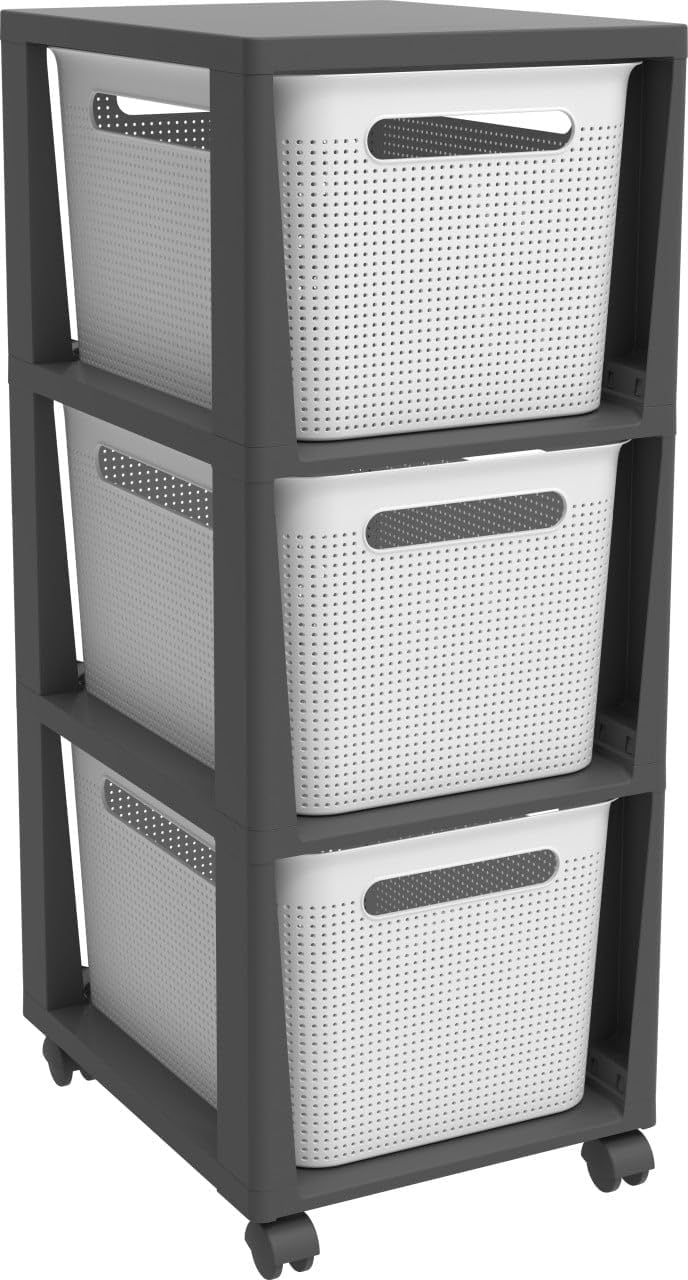 Rotho Brisen Rollcontainer mit 3 Schubladen, 3 x 16 l (36,6 x 30 x 77 cm) Weiss, Weiss