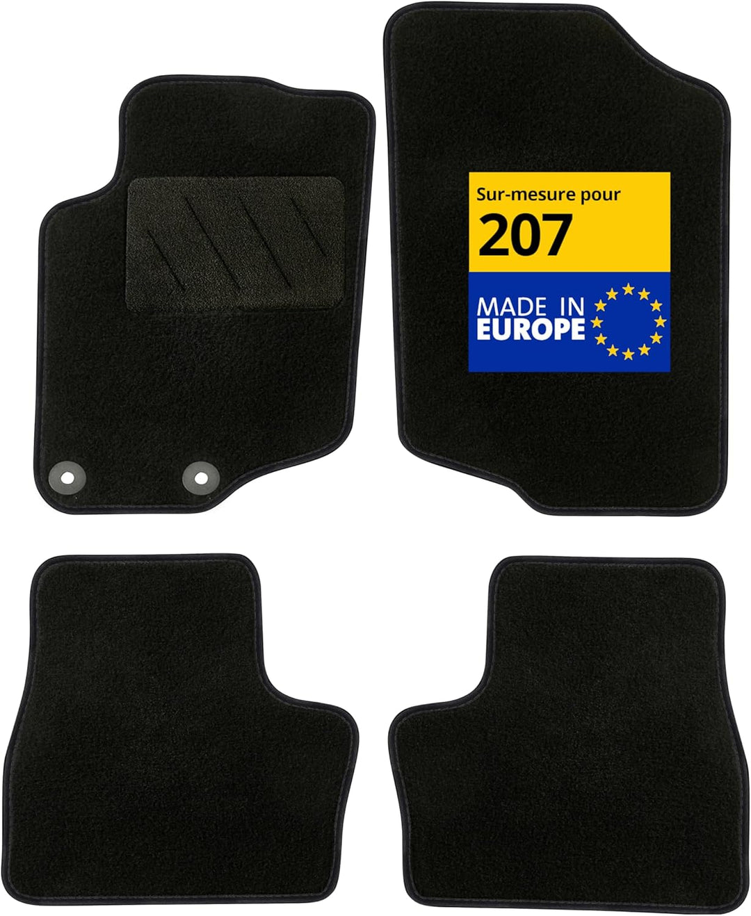 DBS - Autofussmatten - Massgeschneidert für 207/207SW - Mit Befestigungsclips - Antirutschmatten - 4