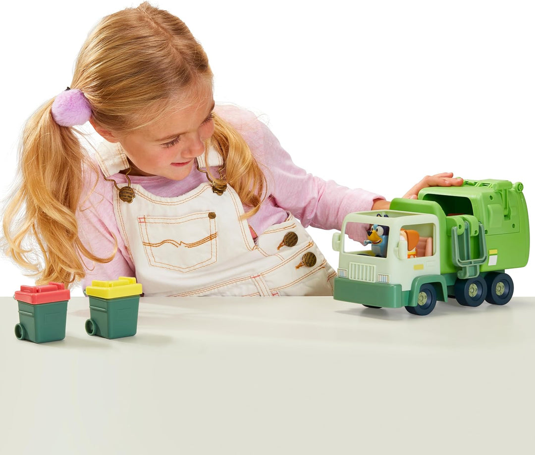 BlueY Müllwagen-Spielset mit Zwei 6,3–7,6 cm grossen Offiziellen Actionfiguren zum Sammeln, Müllmann