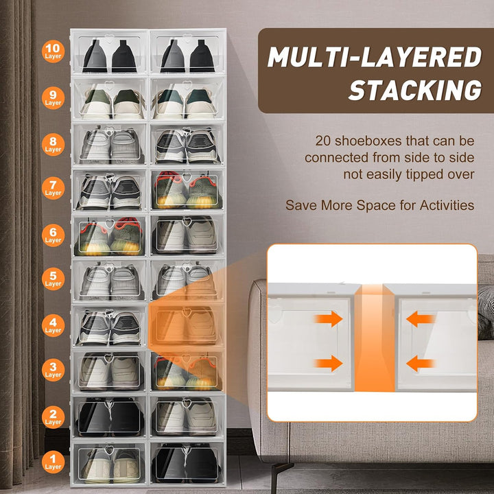 20er Set Schuhboxen Stapelbarer Schuh-Organizer transparente Schuhkartons aus Kunststoff(33 * 23 * 1