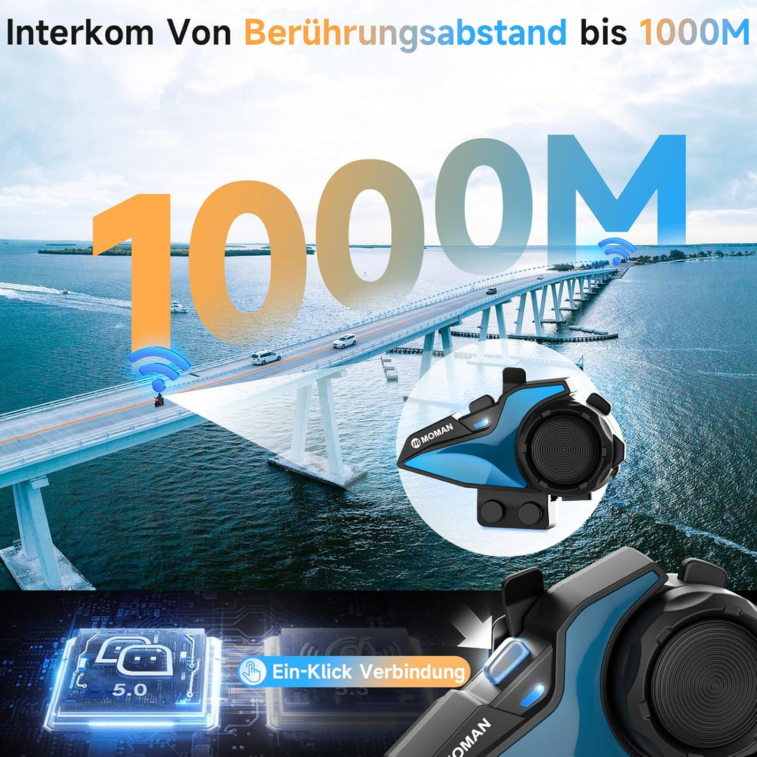 Moman H2E Motorrad Headset Intercom – Adler-Design Motorradhelm-Headset, Dual-Chip für Audio-Multita