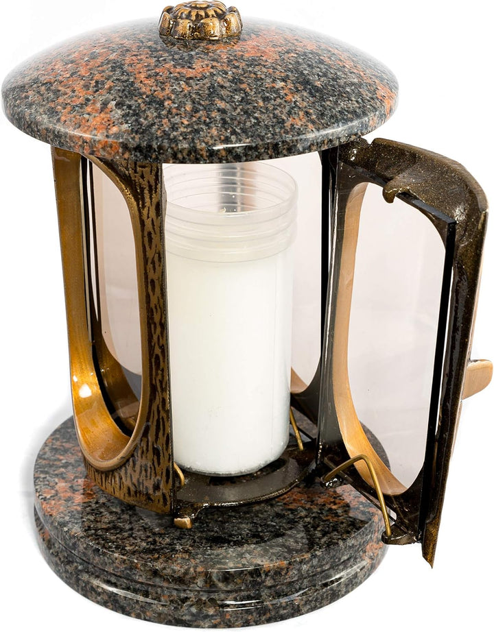 Stilvolle Grablaterne Elégant Granit Aurora Finnland Höhe 23 cm/Ø 15 cm Grableuchte Grablicht Grabla
