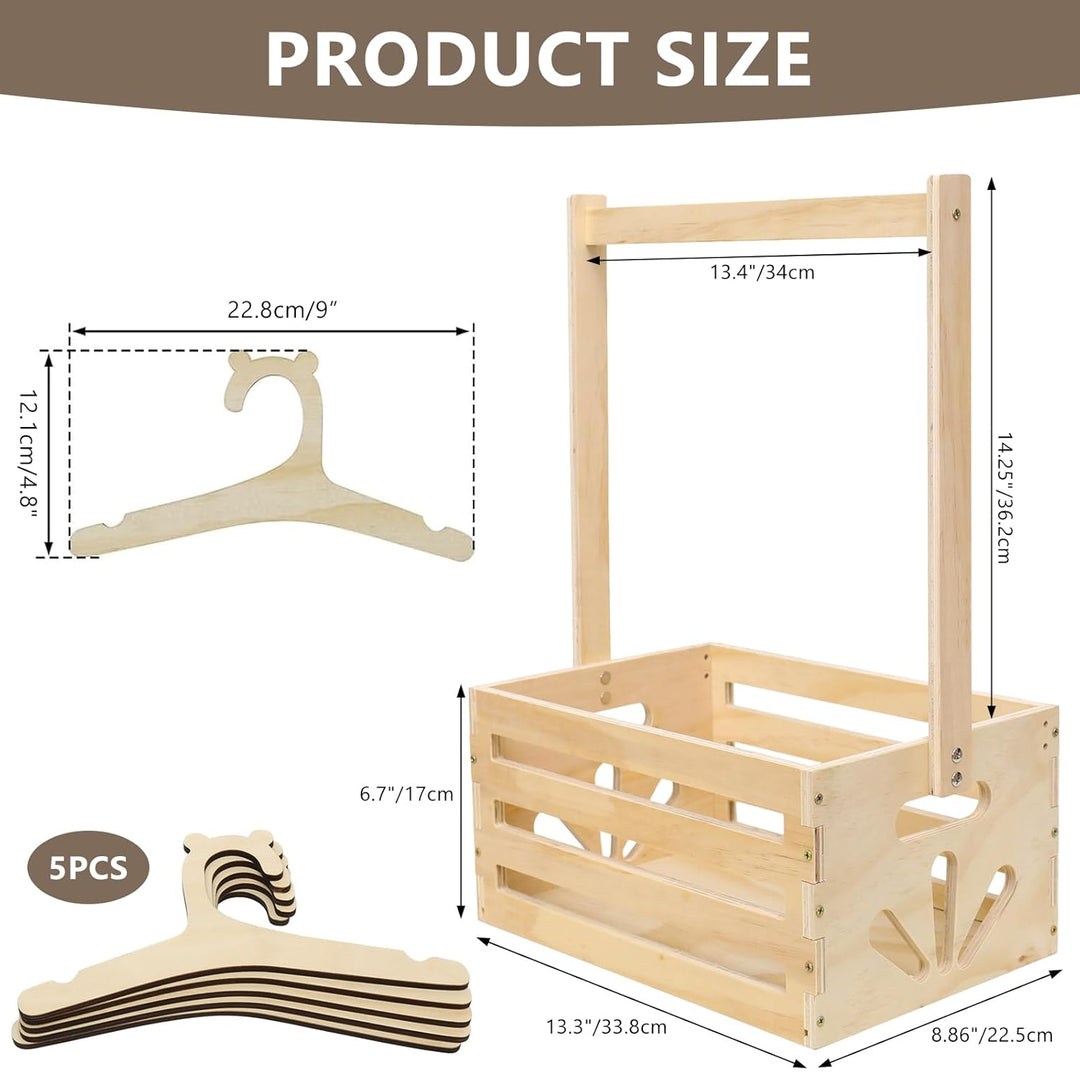 Babyparty Geschenk mit Griff, Baby Aufbewahrungskorb mit 5 Kinder Kleiderbügel, Holz Baby Geschenk K