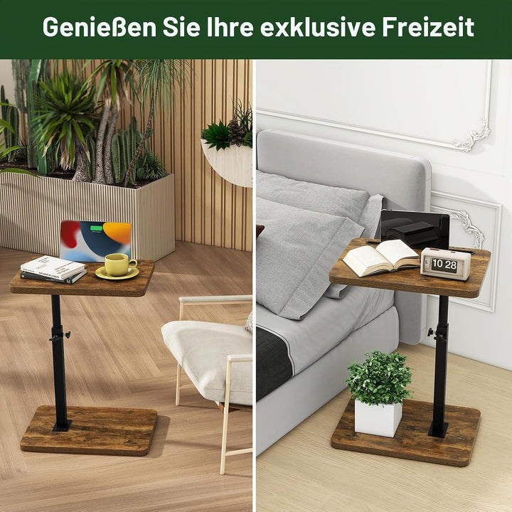 IBUYKE Beistelltisch C Form, 360° Rotierbarer und Höhenverstellbar Sofatisch, Couchtisch für schmale