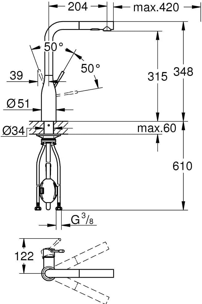 GROHE Essence - Einhand-Spültischbatterie (herausziehbare Dual Spülbrause, Schwenkbereich 360°, Einl