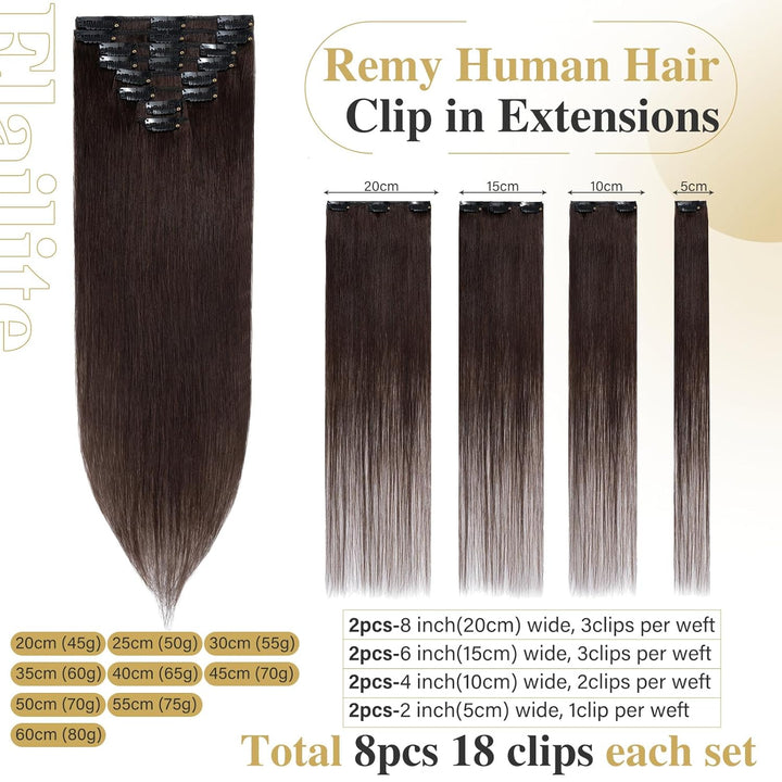 Elailite Extensions Echthaar Clip in 8 Tressen Glatt 