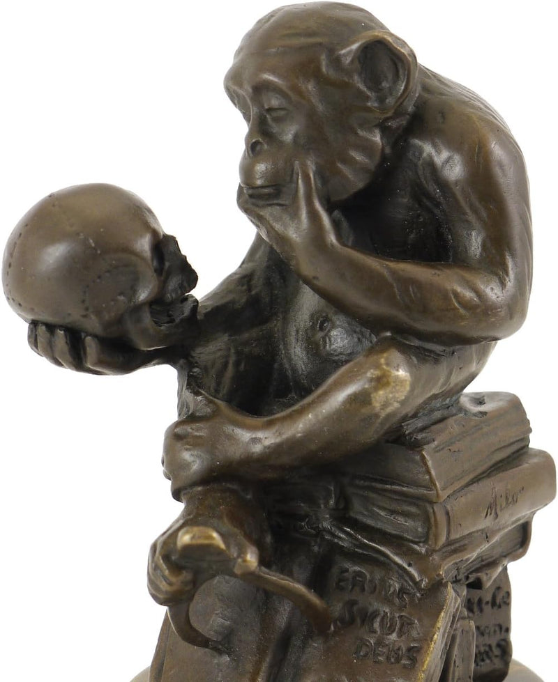 Wolfgang Hugo Rheinhold - Skulptur AFFE mit Schädel in Bronze - signiert Milo - Kunst Kaufen - Skulp