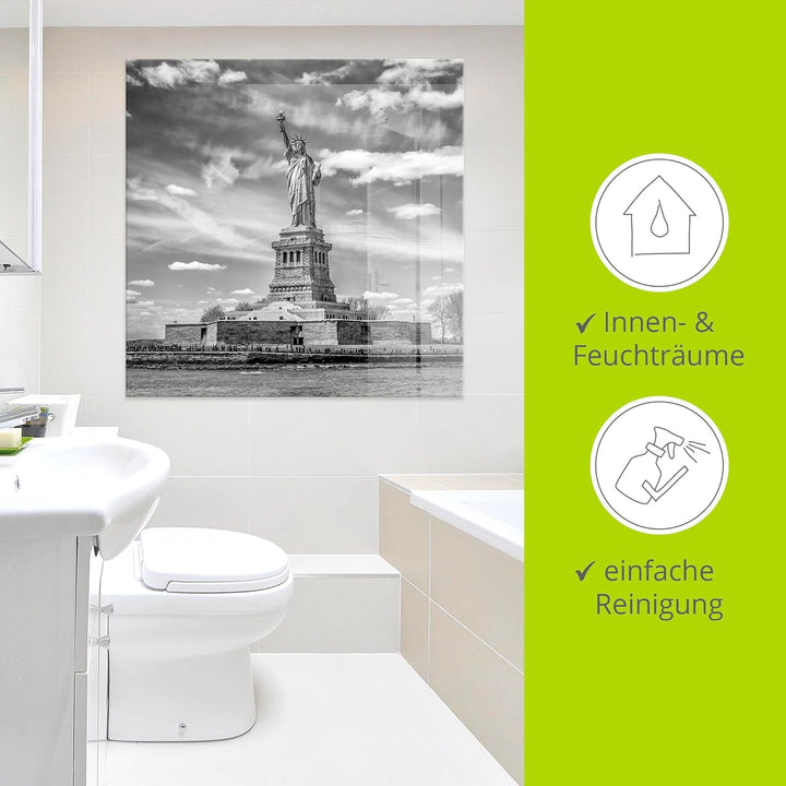 ARTland Glasbilder Wandbild Glas Bild einteilig 40x40 cm Quadratisch New York Skyline Statue Figur S