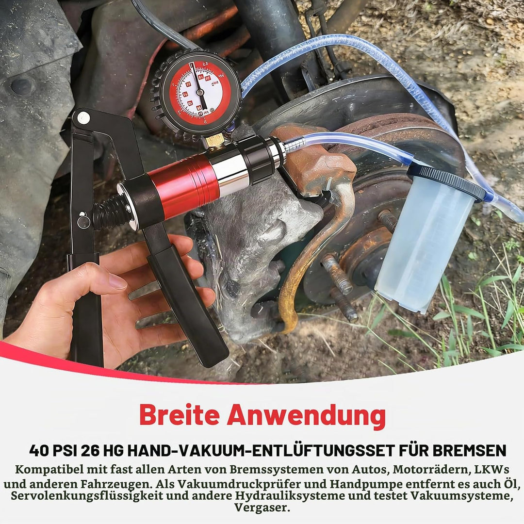 FreeTec Vakuum Bremsenentlüftungsgerät, Vakuumpumpe Bremsen Entlüfter Satz, Auto Motorrad Unterdruck