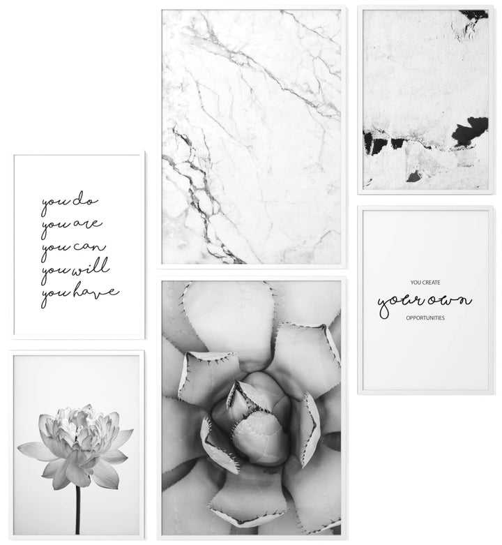 Papierschmiede® Mood Poster Set Unity Schwarz-Weiss, Fertiges Bilder Set mit Rahmen (Holz, weiss), W