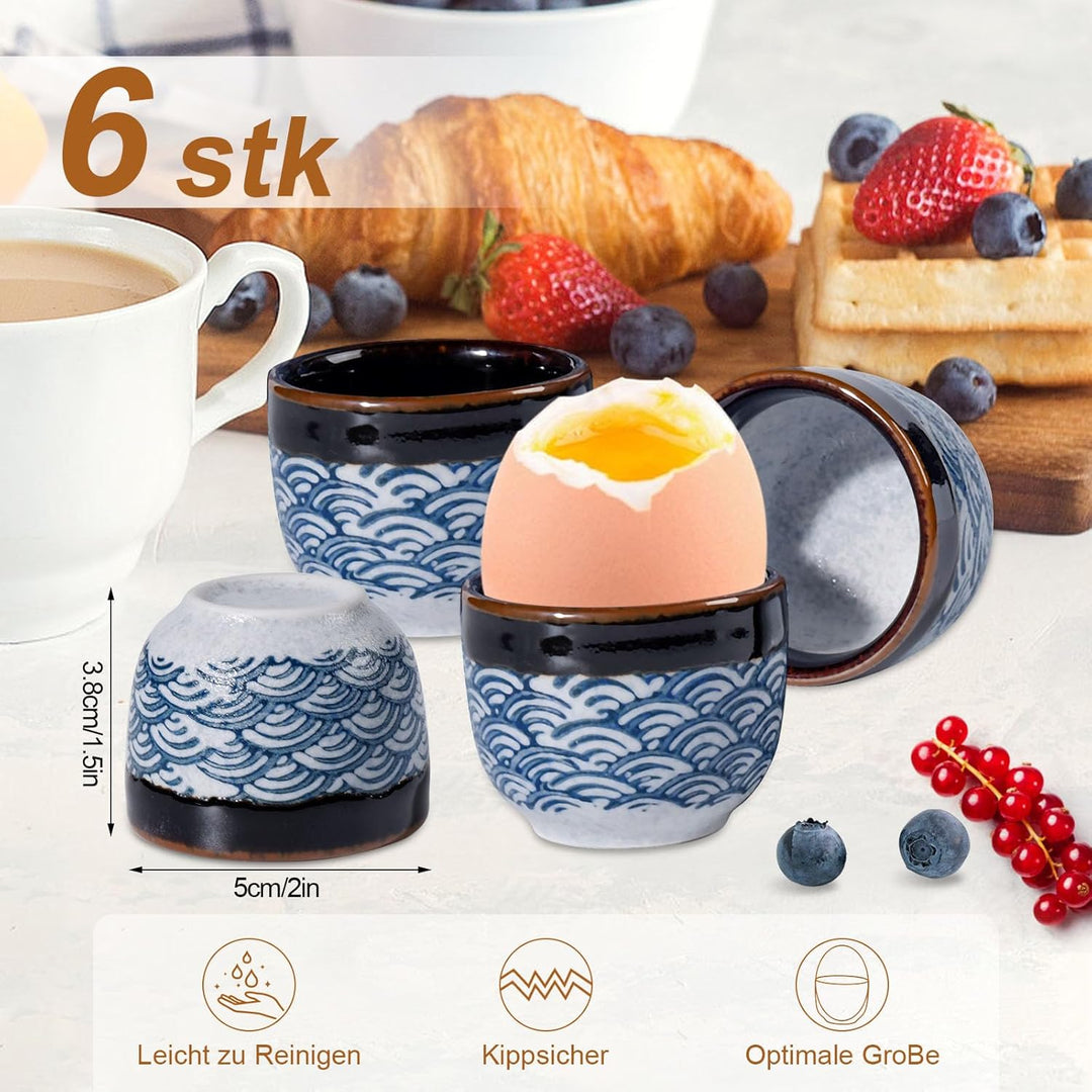Eierbecher im 6er-Set, Hochwertige Keramik, Design Süsser Schneemann, Porzellan, Eierhalter Geschirr