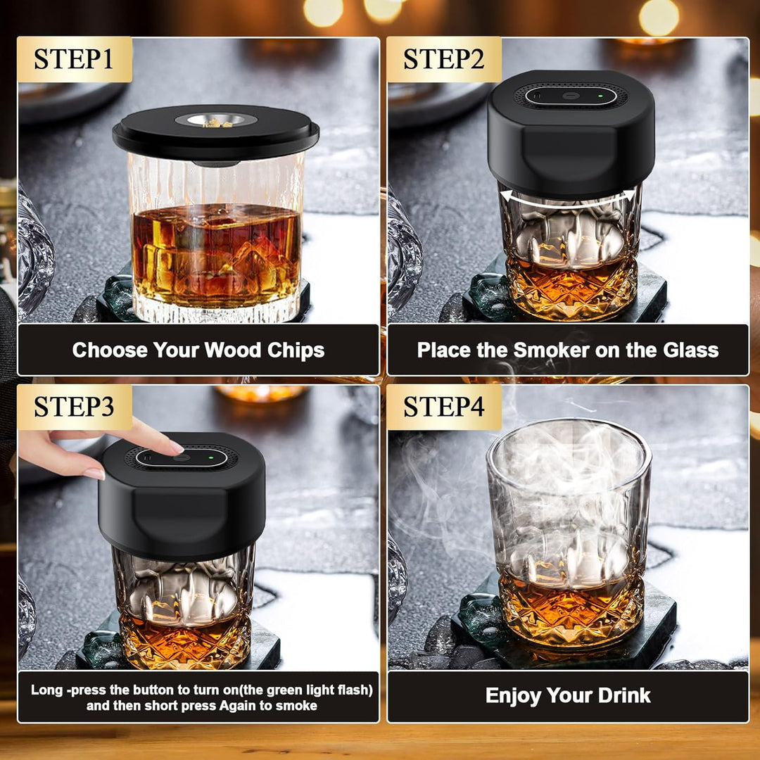 Elektrischer Whiskey Smoker Kit, Spalivivre Wiederaufladbare Cocktail Smoker Kit mit 6 Holzchips, Wh