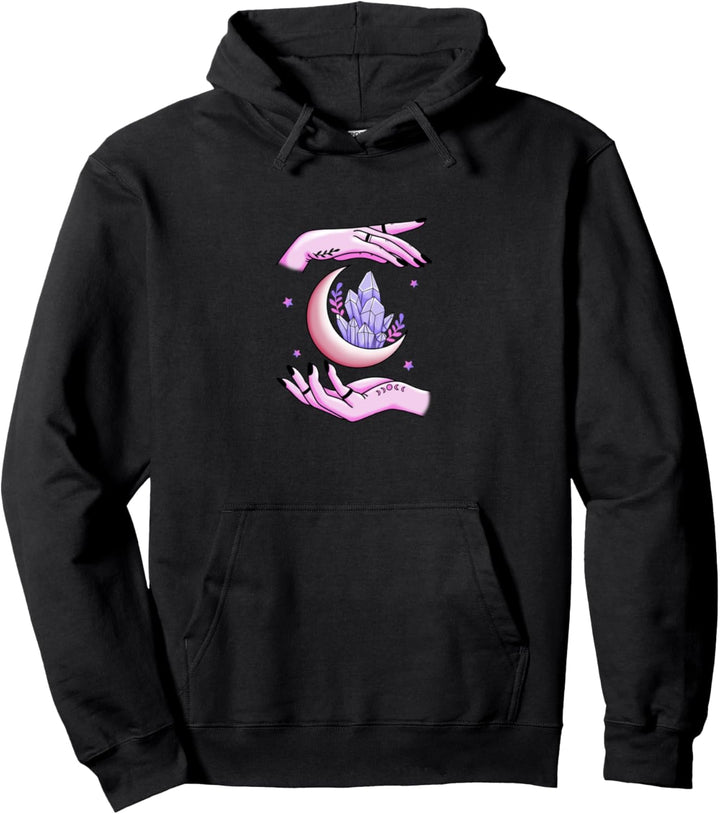 Hände halten himmlischen Mond spirituell Pullover Hoodie