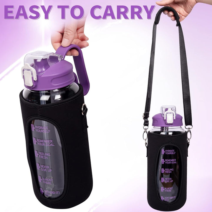 2l Trinkflasche Glas mit Strohhalm & Zeitmarkierung 2 liter Grosse Motivation Glasflasche mit Uhrzei