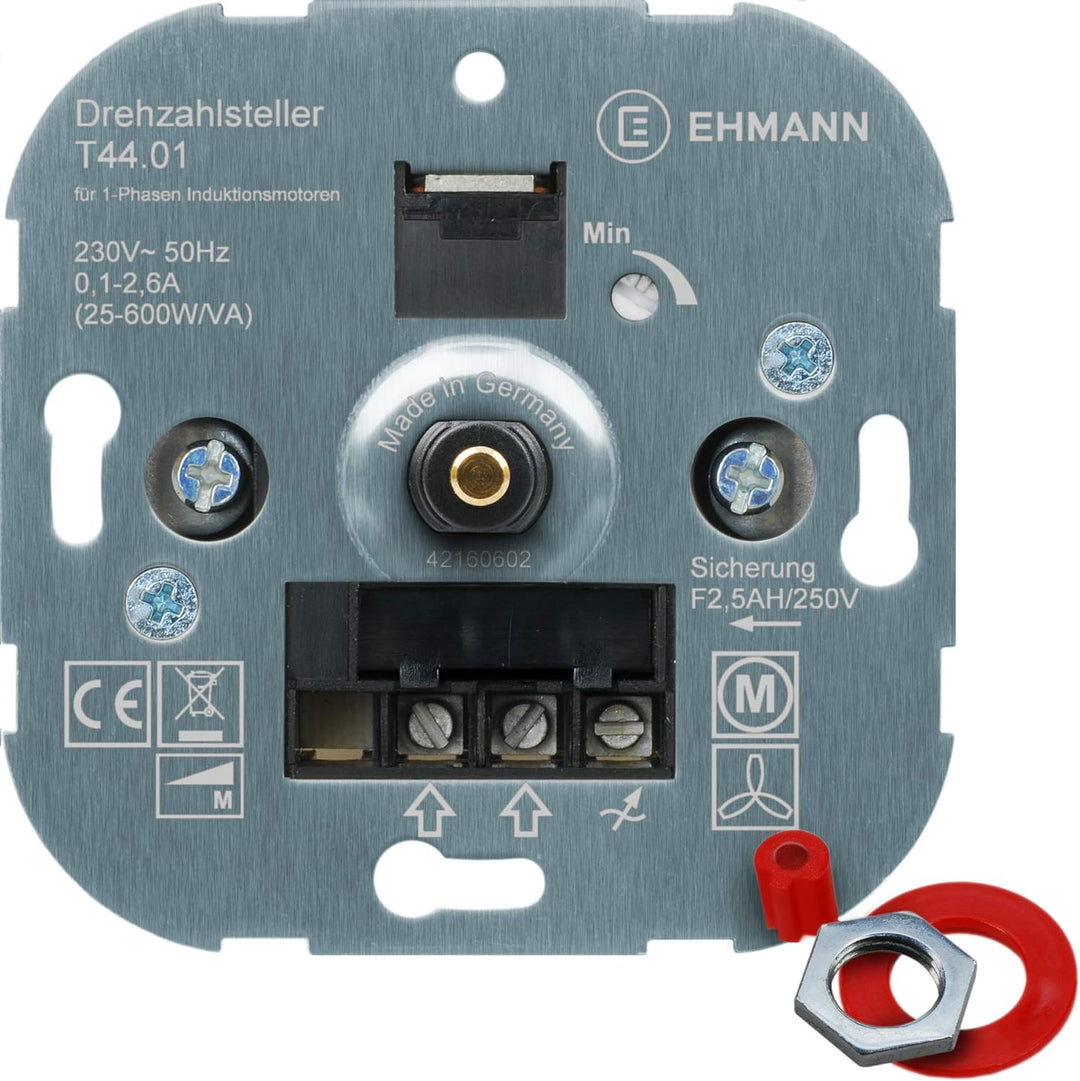 EHMANN 4400x0100 Unterputzdimmer T44.01 Unterputz-Drehzahlsteller, 230 V, 50 Hz, Leistung: 25-600 W/