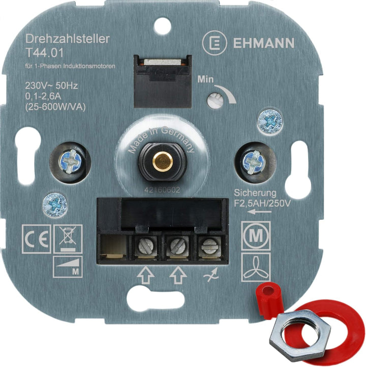 EHMANN 4400x0100 Unterputzdimmer T44.01 Unterputz-Drehzahlsteller, 230 V, 50 Hz, Leistung: 25-600 W/