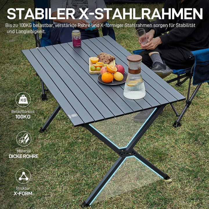 EVER ADVANCED Campingtisch Klappbar Aluminium 120X70CM Klapptisch 80KG Belastbar Aufrollbarer Tischp