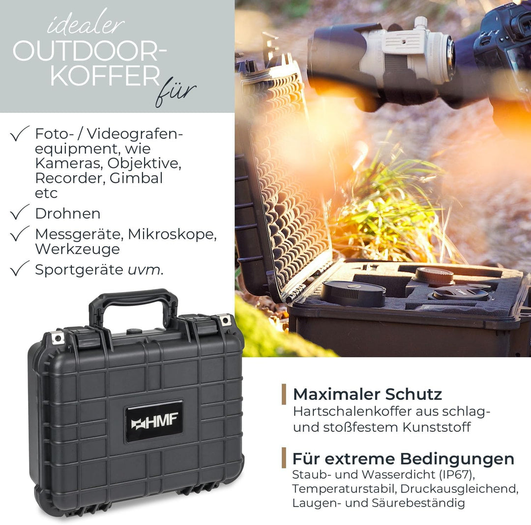 HMF ODK100 Outdoor-Fotokoffer, Transportkoffer mit Rasterschaumstoff | 34 x 29,5 x 15,5 cm, 34 x 29,