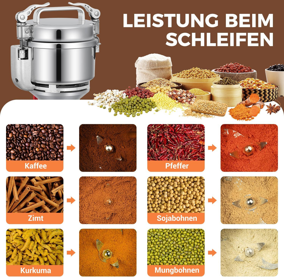 Elektrische Getreidemühle Mühle, 200g Kommerzielle Gewürzmühle 800W Edelstahl Pulverisator Trockenma