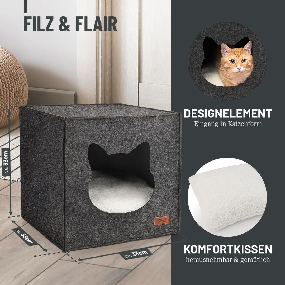 ReaVET Miezen-Koje Katzenhaus - Katzenhöhle aus Filz mit Katzenkissen I Extra Weich & Flauschig I Ka
