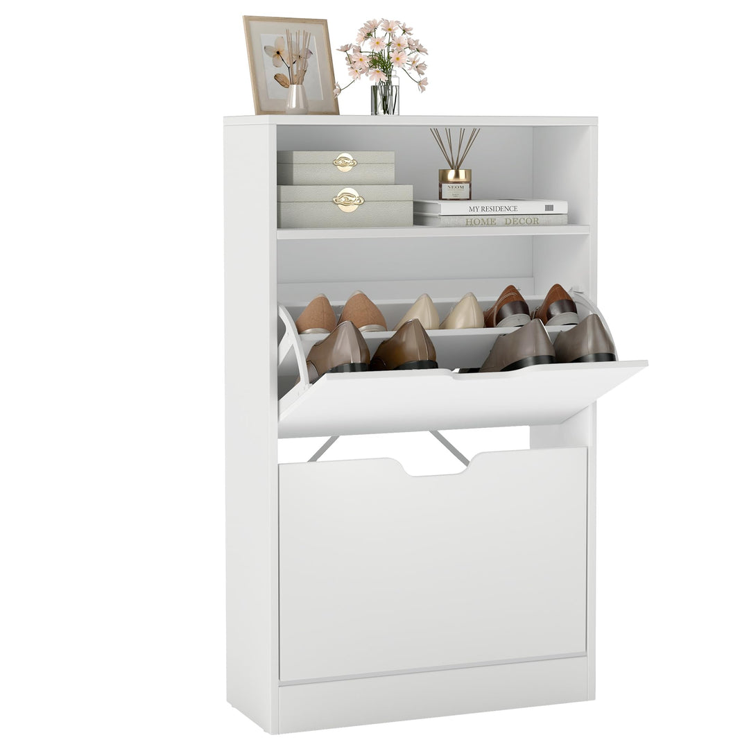 VASAGLE Schuhschrank 2 Klappen, Schuhkipper, Schuhregal, Schuhaufbewahrung, offenes Fach, Trennwand