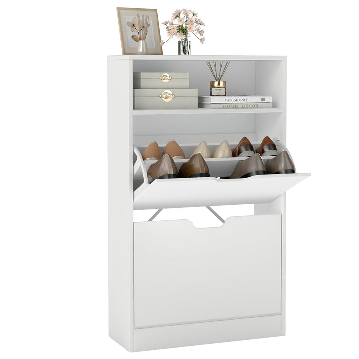 VASAGLE Schuhschrank 2 Klappen, Schuhkipper, Schuhregal, Schuhaufbewahrung, offenes Fach, Trennwand